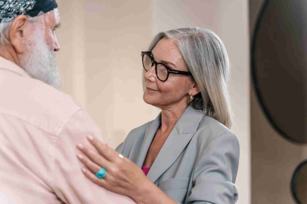 Old couple expressing gratitude