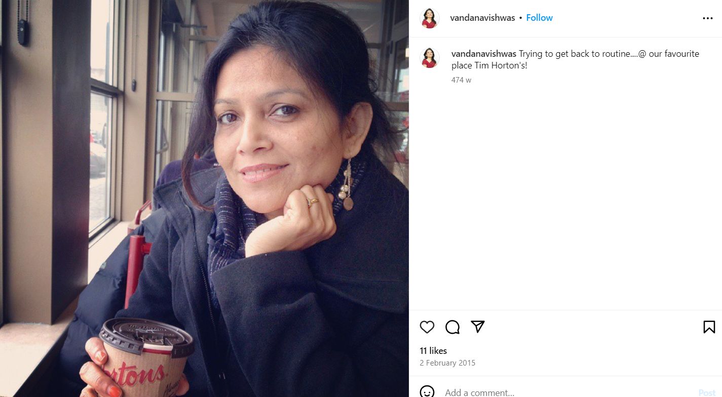 Vandana Vishwas' Instagram post about Tim Hortons