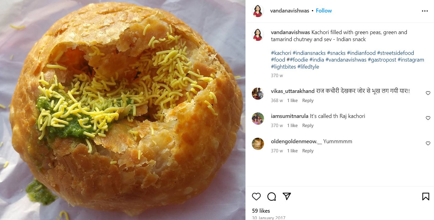 Vandana Vishwas' Instagram post about her love for food