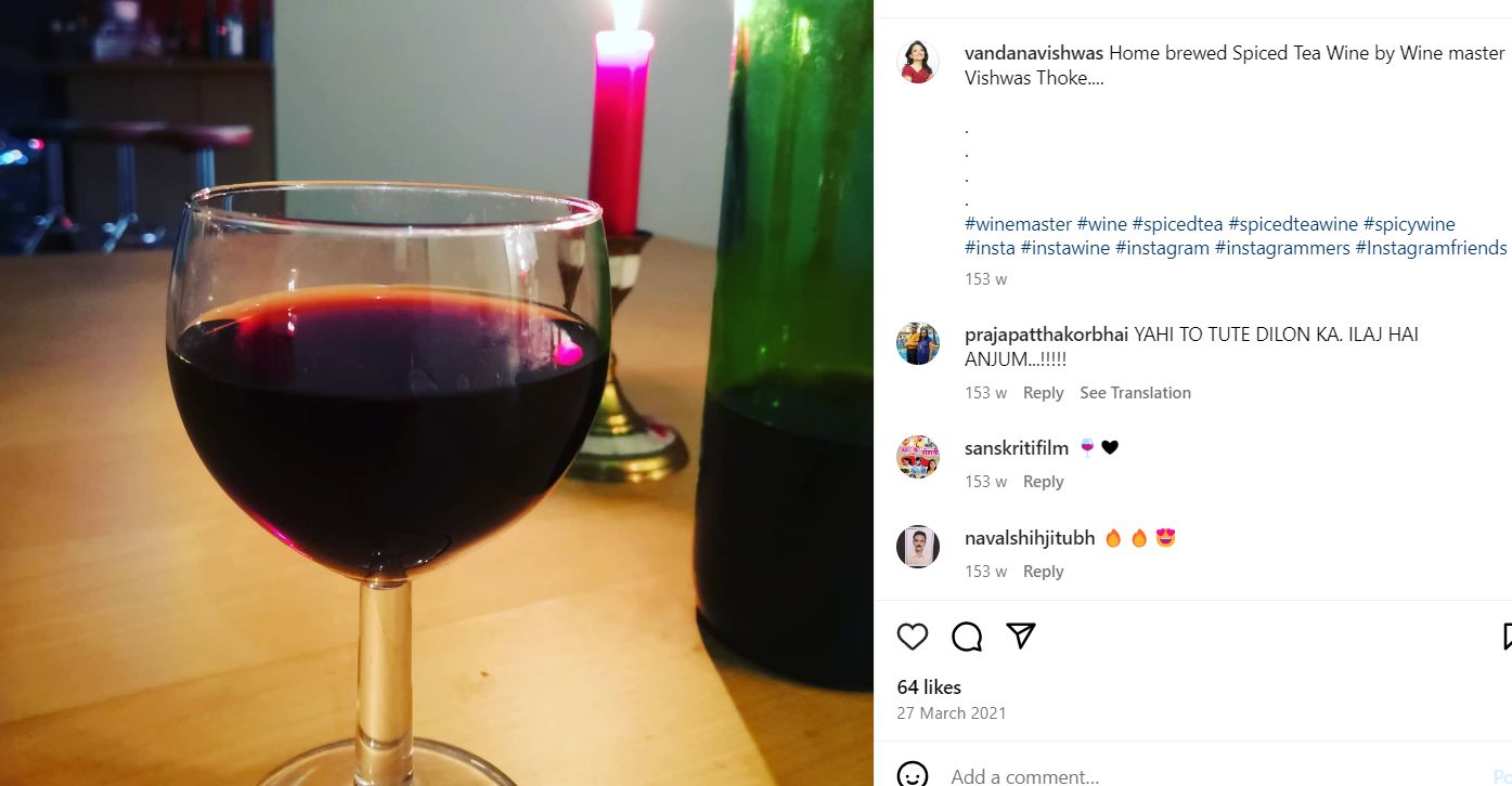 Instagram post by Vandana Vishwas, who loves spicy tea wine