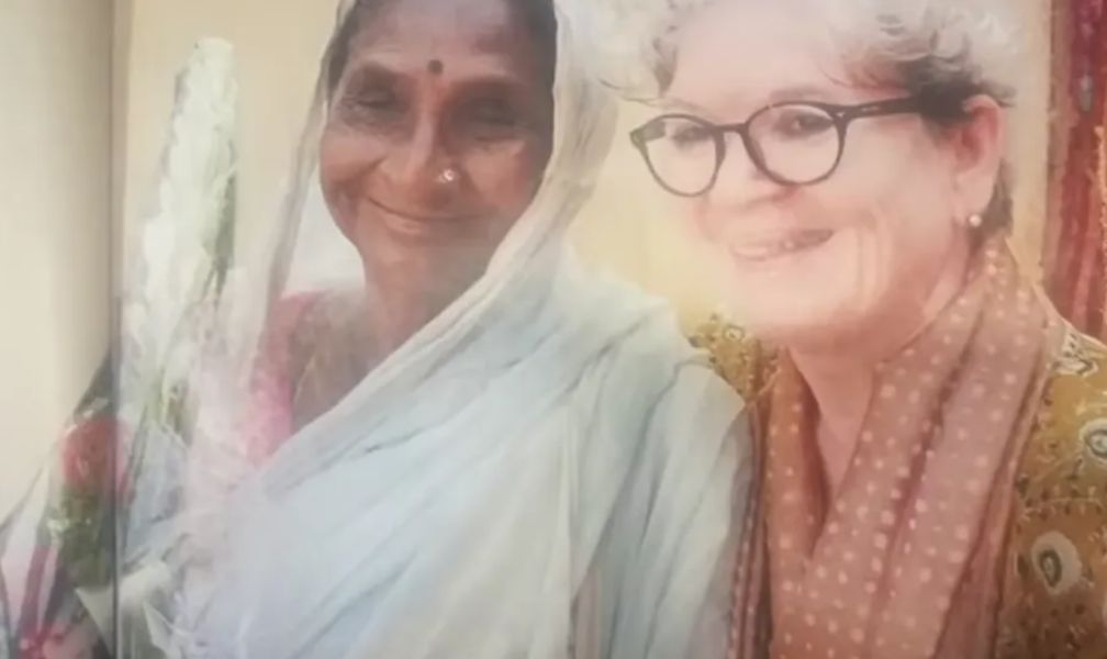 Budhni Manjhiyain (left) and Sarah Joseph, author of a book inspired by Budhni's life.