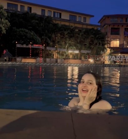 Nehalaxmi Iyer swimming during her travels