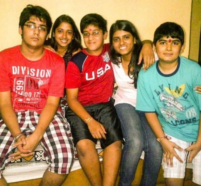 Rudracie Joshi (far left) in her early teens with her siblings