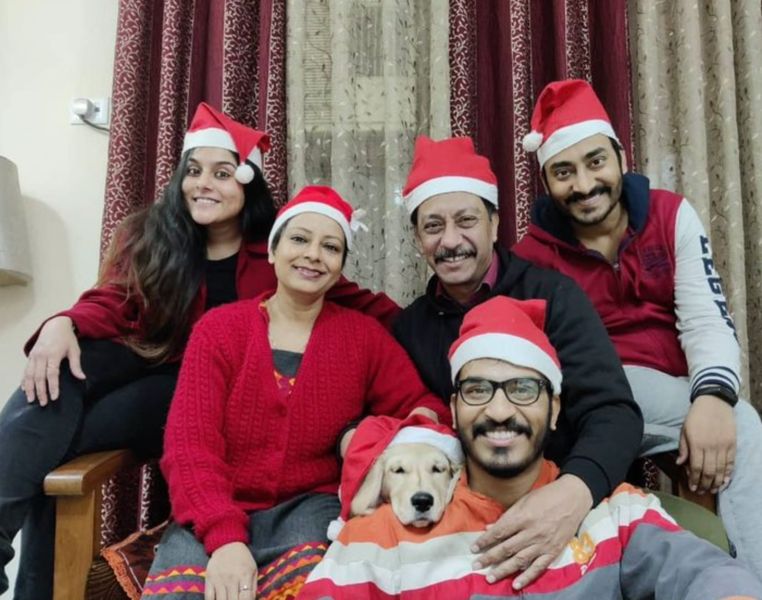 Purnendu Bhattacharya (second from right) with his family.