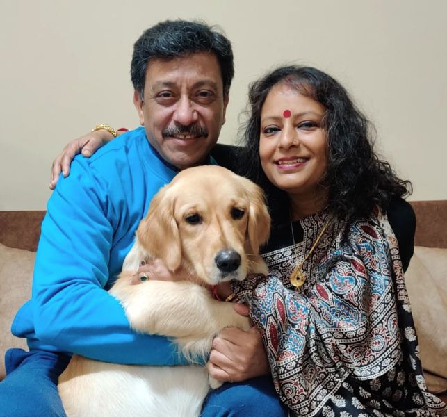 Purnendu Bhattacharya with his wife and pet dog Ginger