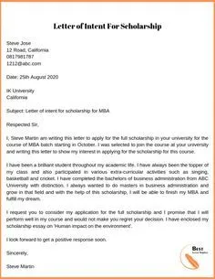 Scholarship Letter of Intent Sample 1 Scholarship Letter of Intent Sample