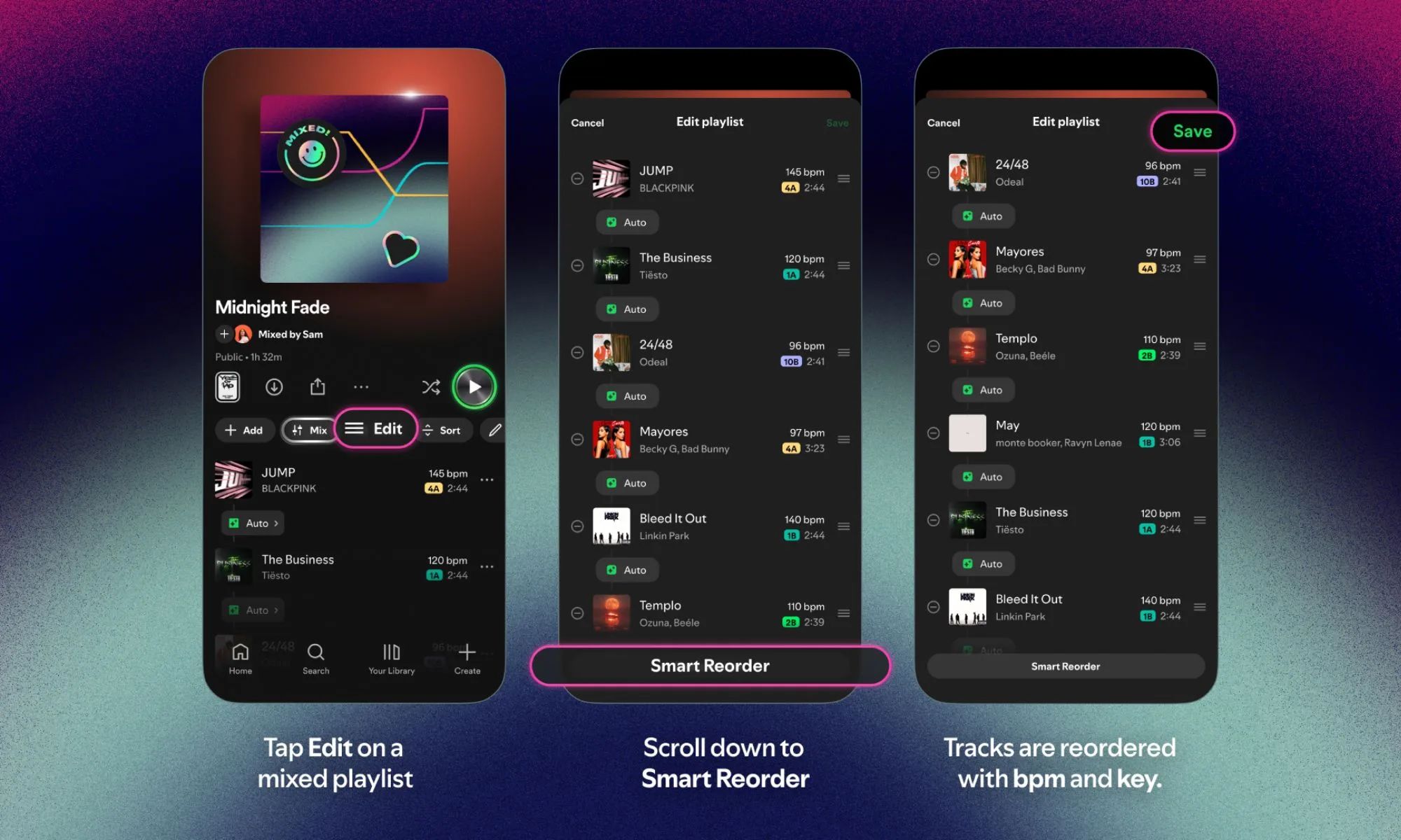 Spotify smart reorder picture.