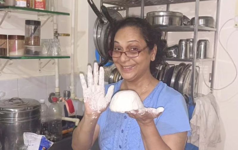 Annapurna Bhairi making diya at home