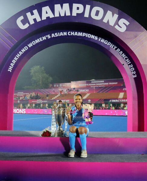 Salima Tete after winning the 7th Women's Asian Champions Trophy in 2023