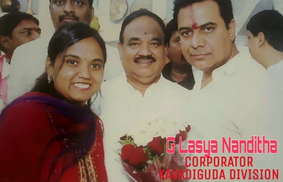 G. Lasya Nanditha after winning the 2016 GHMC elections.