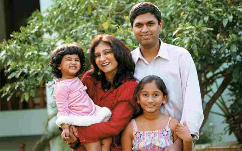 Anuradha Acharya with her husband and daughter