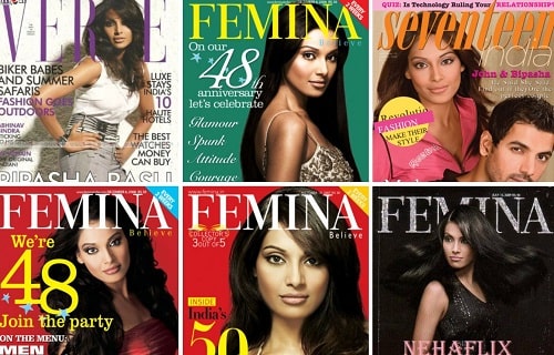 Collage of magazine covers featuring Bipasha Basu