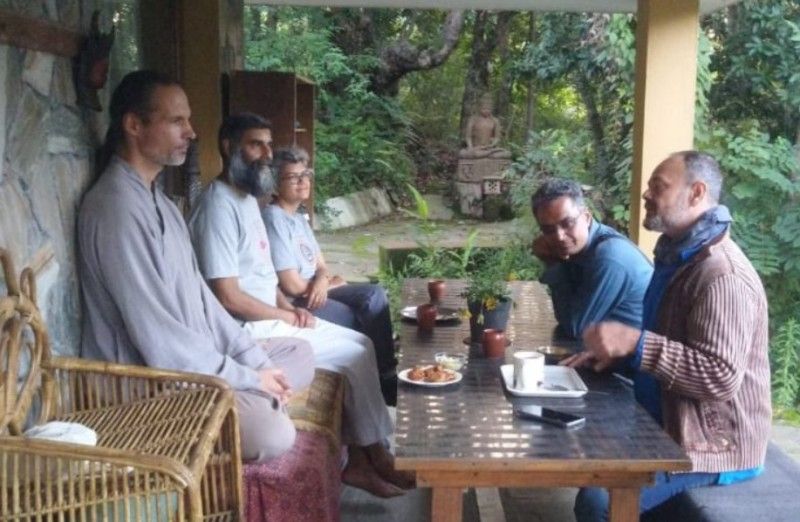 Raj Zutshi (far right) during a visit to the Vrikshalaya Himalayan Center in Ranikhet.