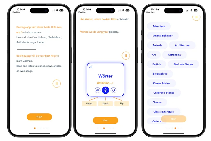 Screenshot of Beelinguapp app on iPhone.