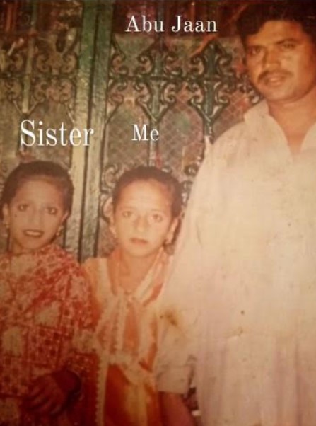 A childhood photo of Seema Haider (center) with her father and sister.