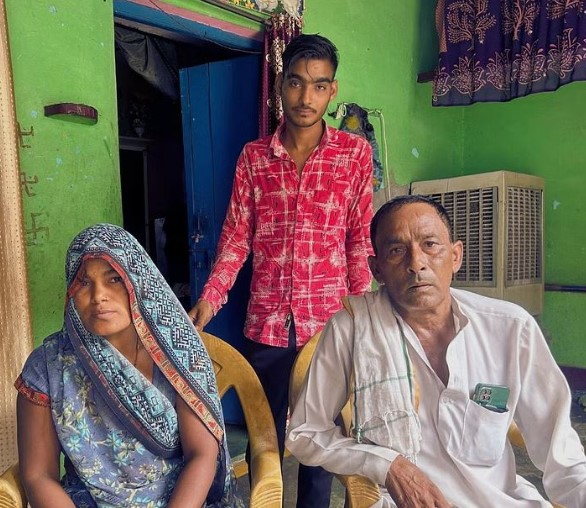 Sachin Meena's father Netrapal Singh Meena, his mother Ritu and his younger brother Vikas.
