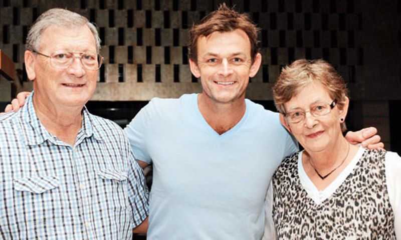 Adam Gilchrist with his parents Stan and June at a downtown hotel.