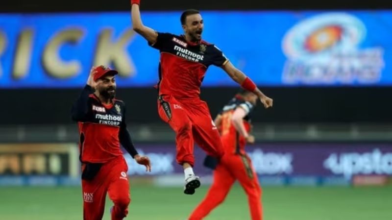 Harshal Patel after scoring his first IPL hat-trick against Mumbai Indians