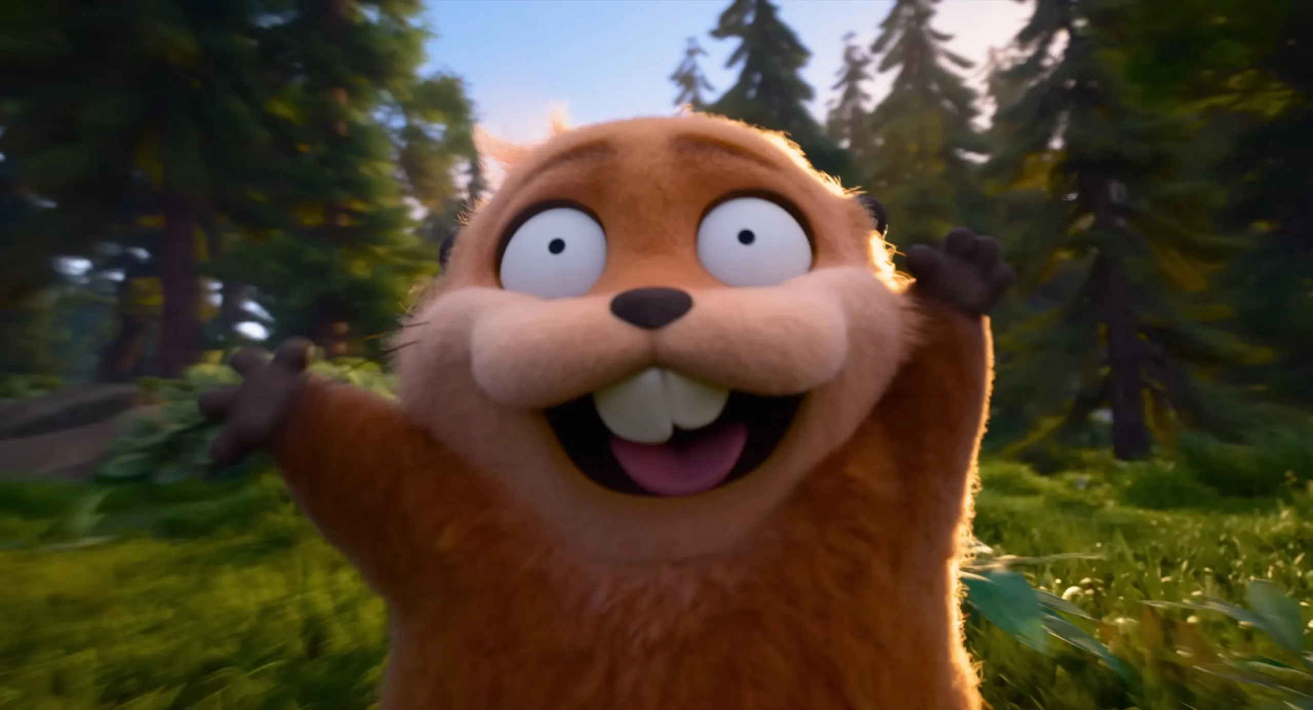 Mabel runs happily like a beaver in the Pixar movie Hoppers.