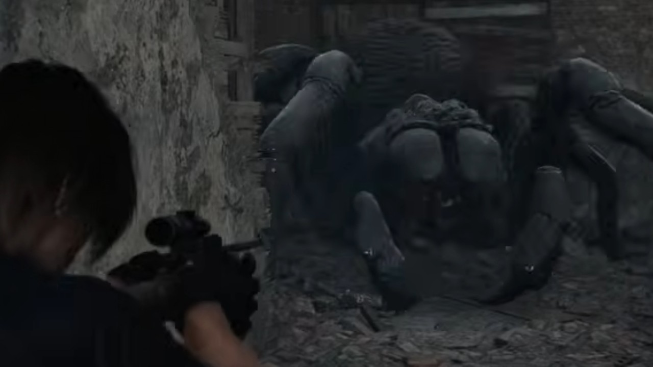 لیون ریسیڈنٹ ایول ریکوئیم میں ایک دیوہیکل مکڑی پر گولی چلا رہا ہے۔