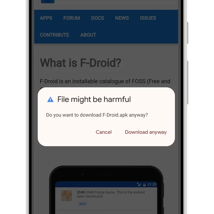 How to install Android apps from outside the Play Store 10 A warning in the Android 14 Chrome browser indicating that a file may be harmful.