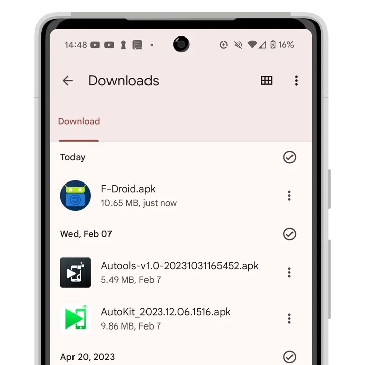 How to install Android apps from outside the Play Store 14 Android 14 Files by Google app showing a list of APK files in your downloads folder.
