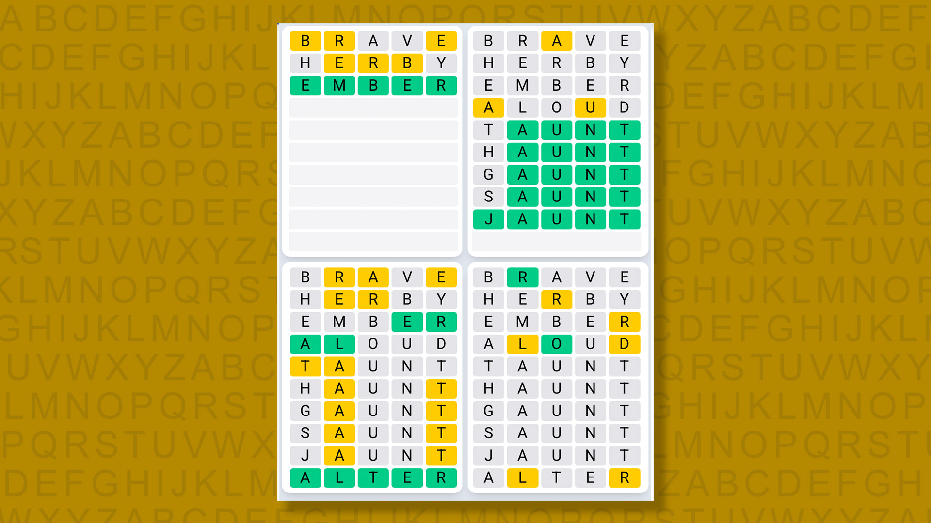 Quordle Daily Sequence answers for game 1509 on a yellow background