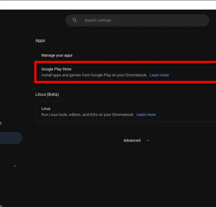 How to Download Android Apps on Chromebook 2 This is the Google Play Store option in your Chromebook settings.