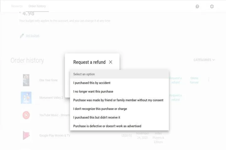 How to get a refund from Google Play Store 6 This is the eBook refund screen from the Google Play Store.