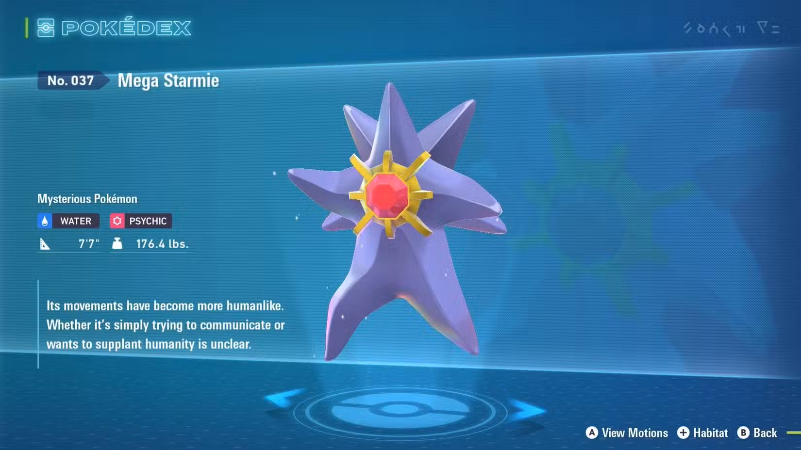 Mega Starmie appears in the Pokedex in Pokemon Legends: ZA.