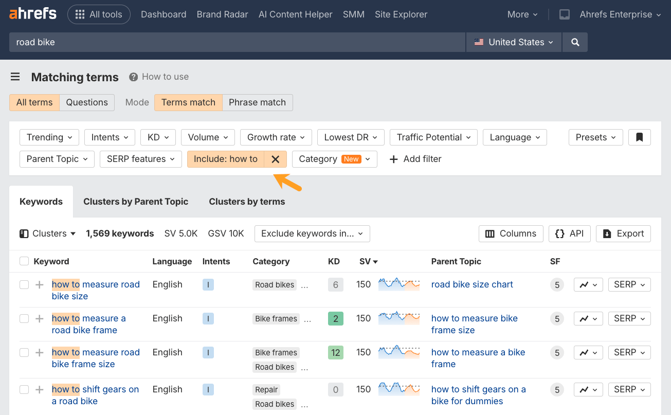 Ahrefs کی ورڈ ایکسپلورر ٹول کا اسکرین شاٹ تلاش کر رہا ہے: 
