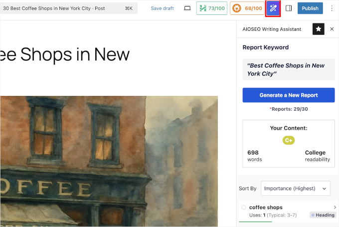 SEOBoost کے ذریعہ فراہم کردہ AIOSEO تحریری معاون