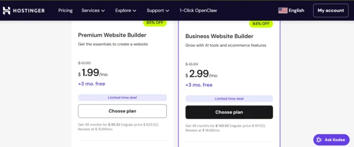 ہوسٹنگر پرائسنگ پلانز۔