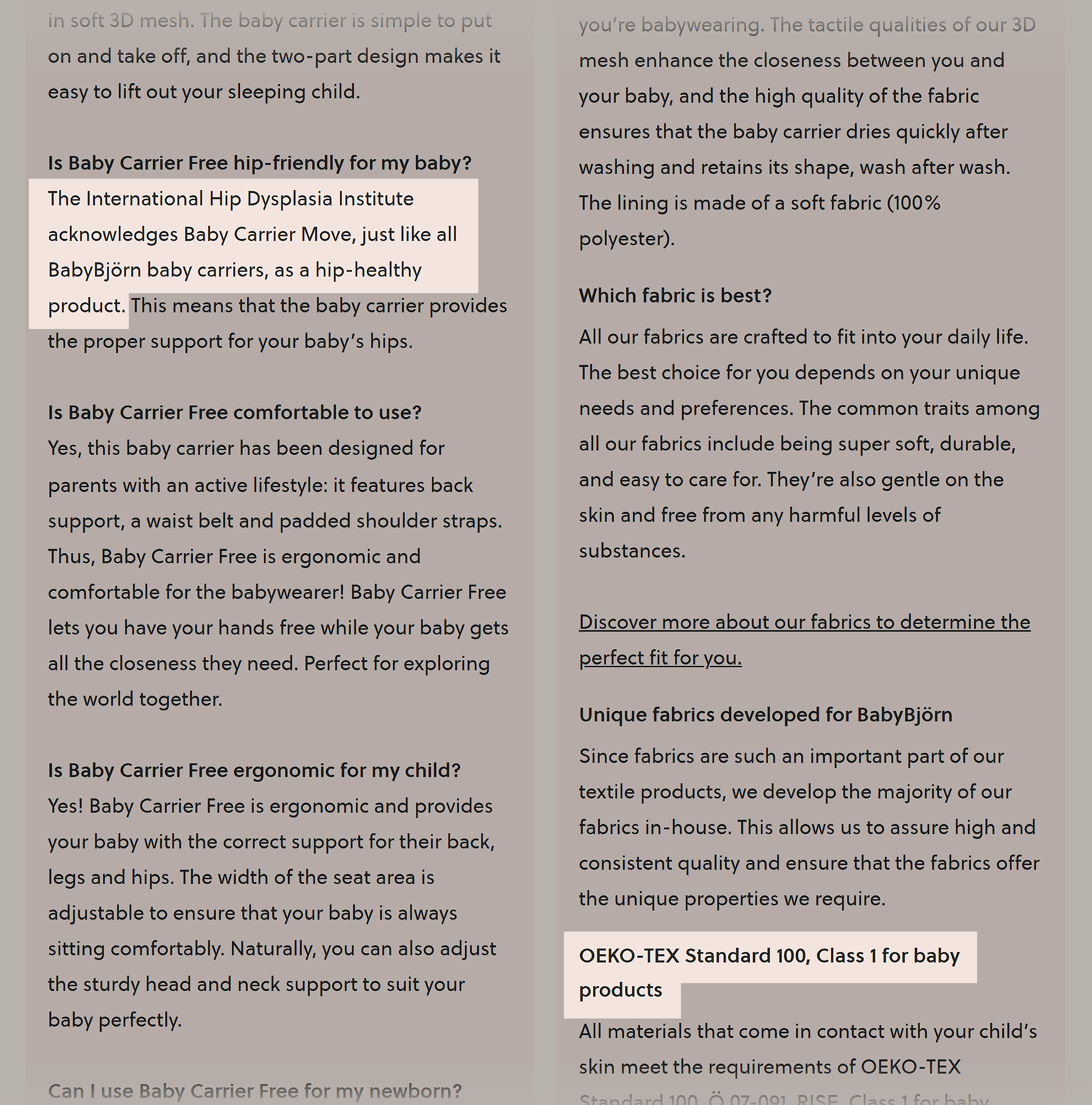 Baby Bjorn - پروڈکٹ فیبرک Baby Bjorn - پروڈکٹ فیبرک