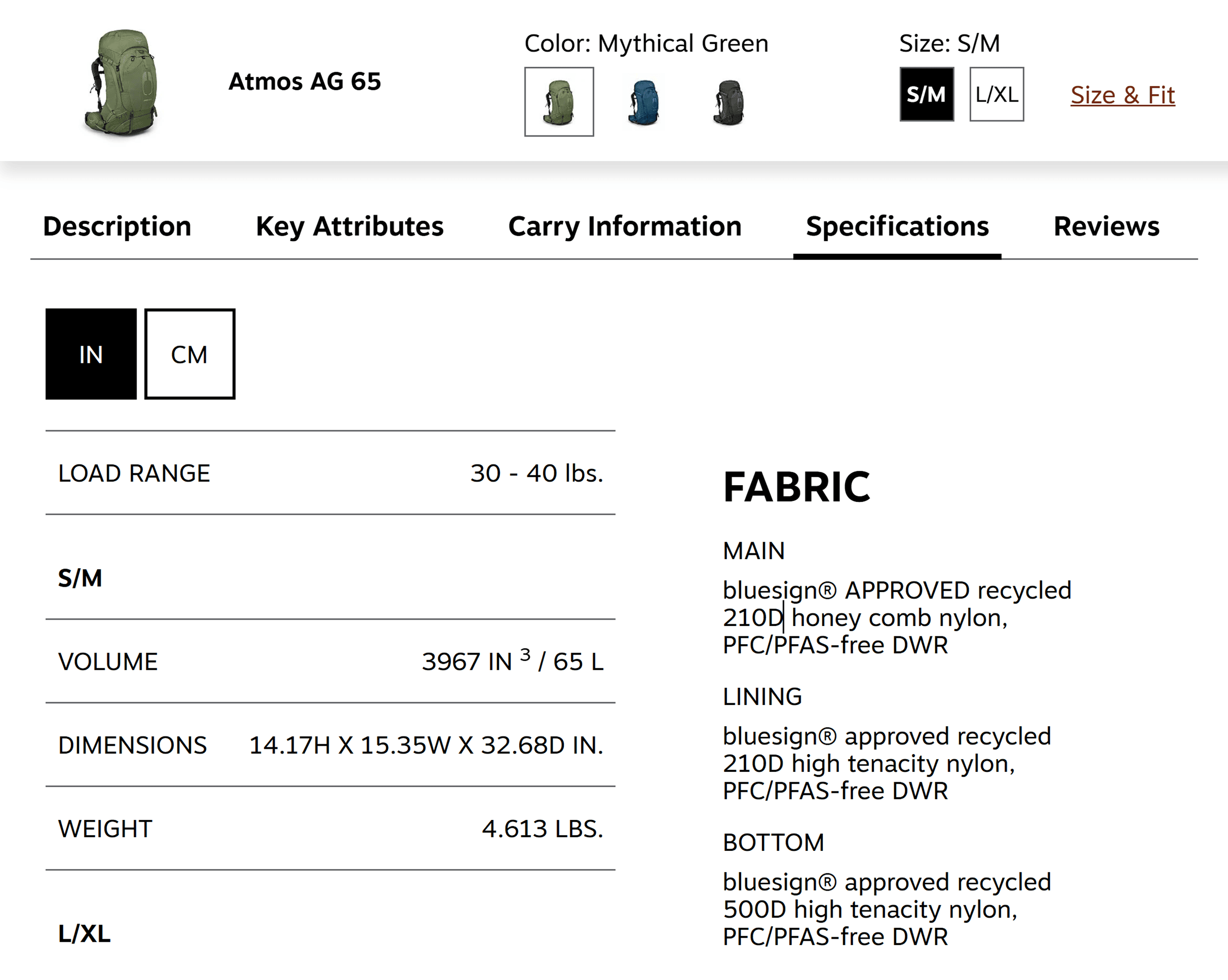 Osprey - مصنوعات کی وضاحتیں Osprey - مصنوعات کی وضاحتیں