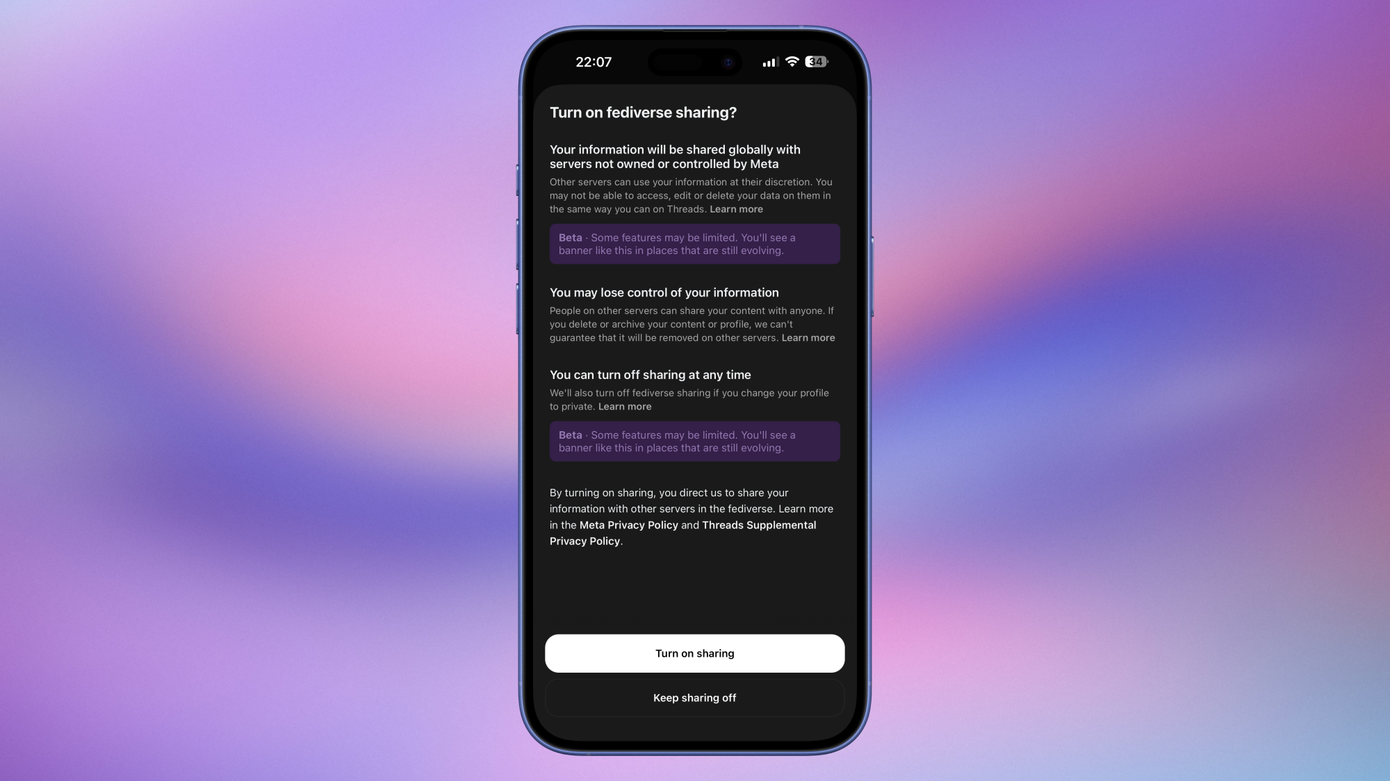 تھریڈ میں فیڈیورس شیئرنگ کو فعال کریں۔