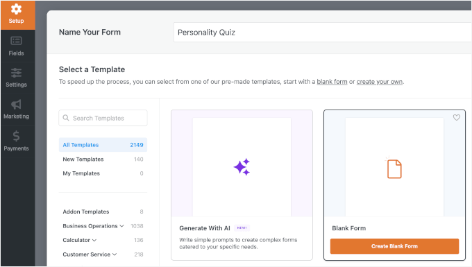 خالی کینوس کا استعمال کرتے ہوئے کوئز فارم بنائیں خالی کینوس کا استعمال کرتے ہوئے کوئز فارم بنائیں