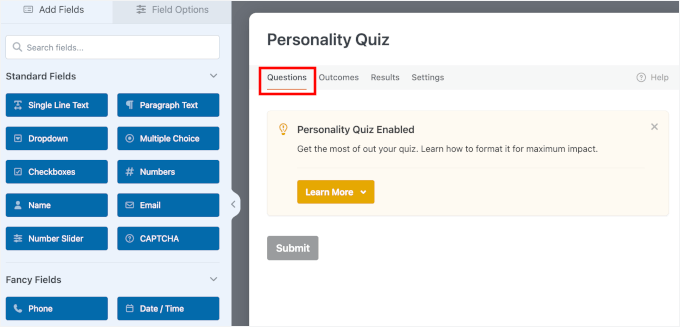 سوالات کے ٹیب پر جائیں۔ سوالات کے ٹیب پر جائیں۔