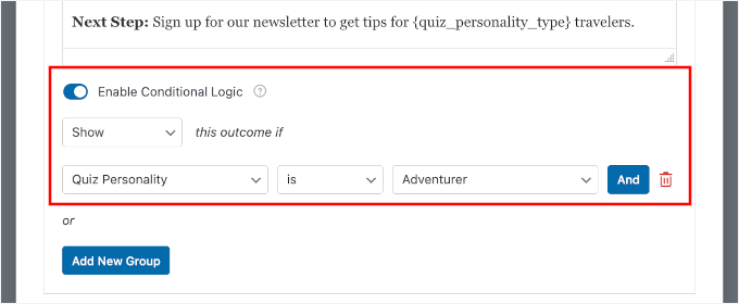 شخصیت کے نتائج کے لیے مشروط منطق کو چالو کرنا۔ شخصیت کے نتائج کے لیے مشروط منطق کو چالو کرنا۔
