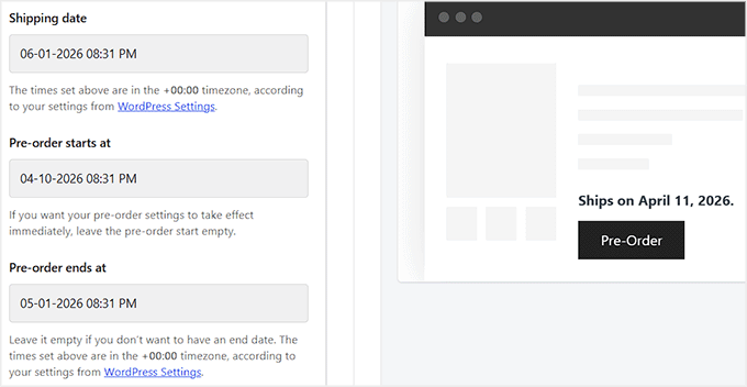 بیچنے والے پر پیشگی آرڈر کی شروعات اور اختتامی تاریخیں ترتیب دیں۔ بیچنے والے پر پیشگی آرڈر کی شروعات اور اختتامی تاریخیں ترتیب دیں۔