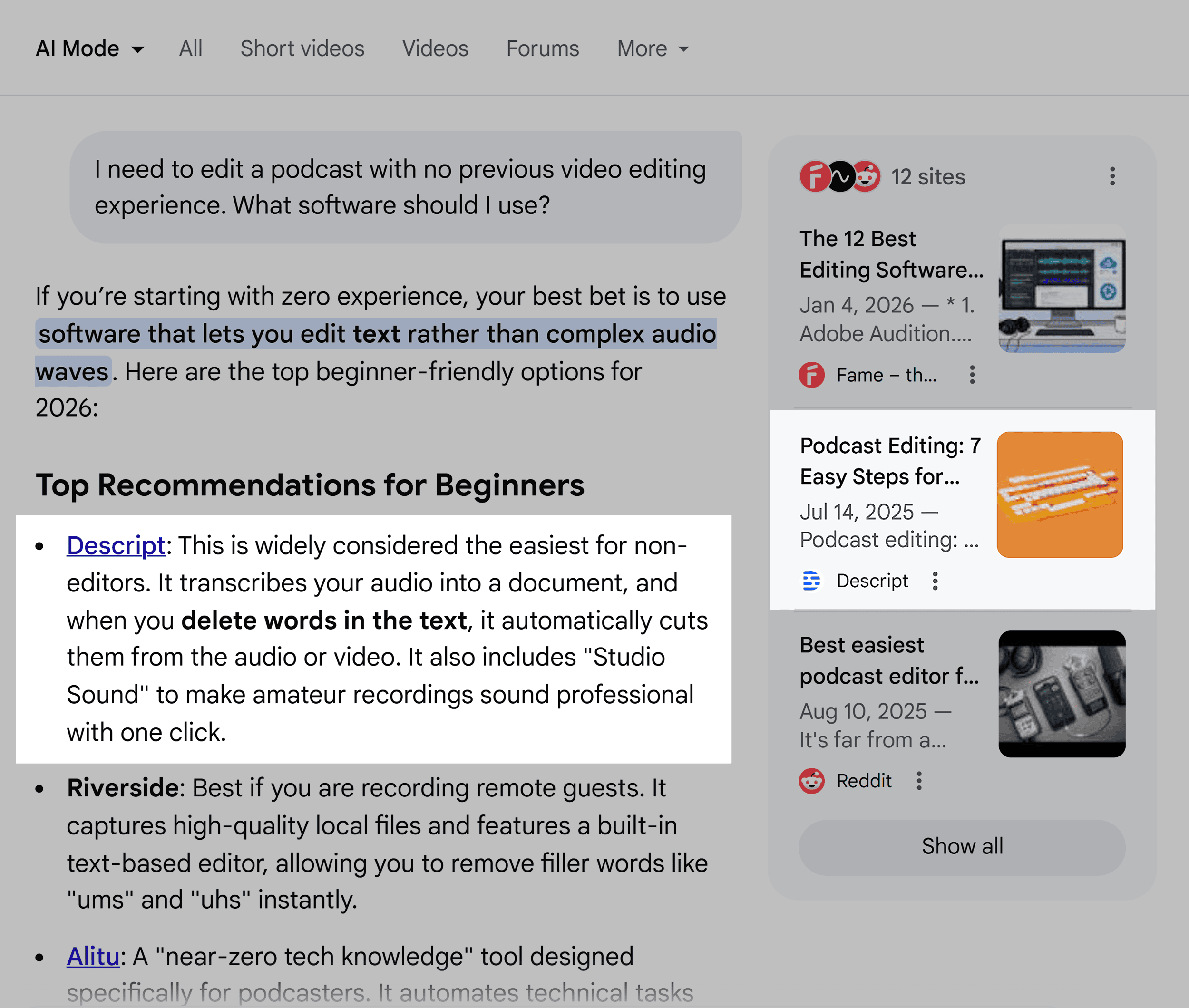 گوگل اے آئی موڈ - ویڈیو ایڈیٹنگ سافٹ ویئر