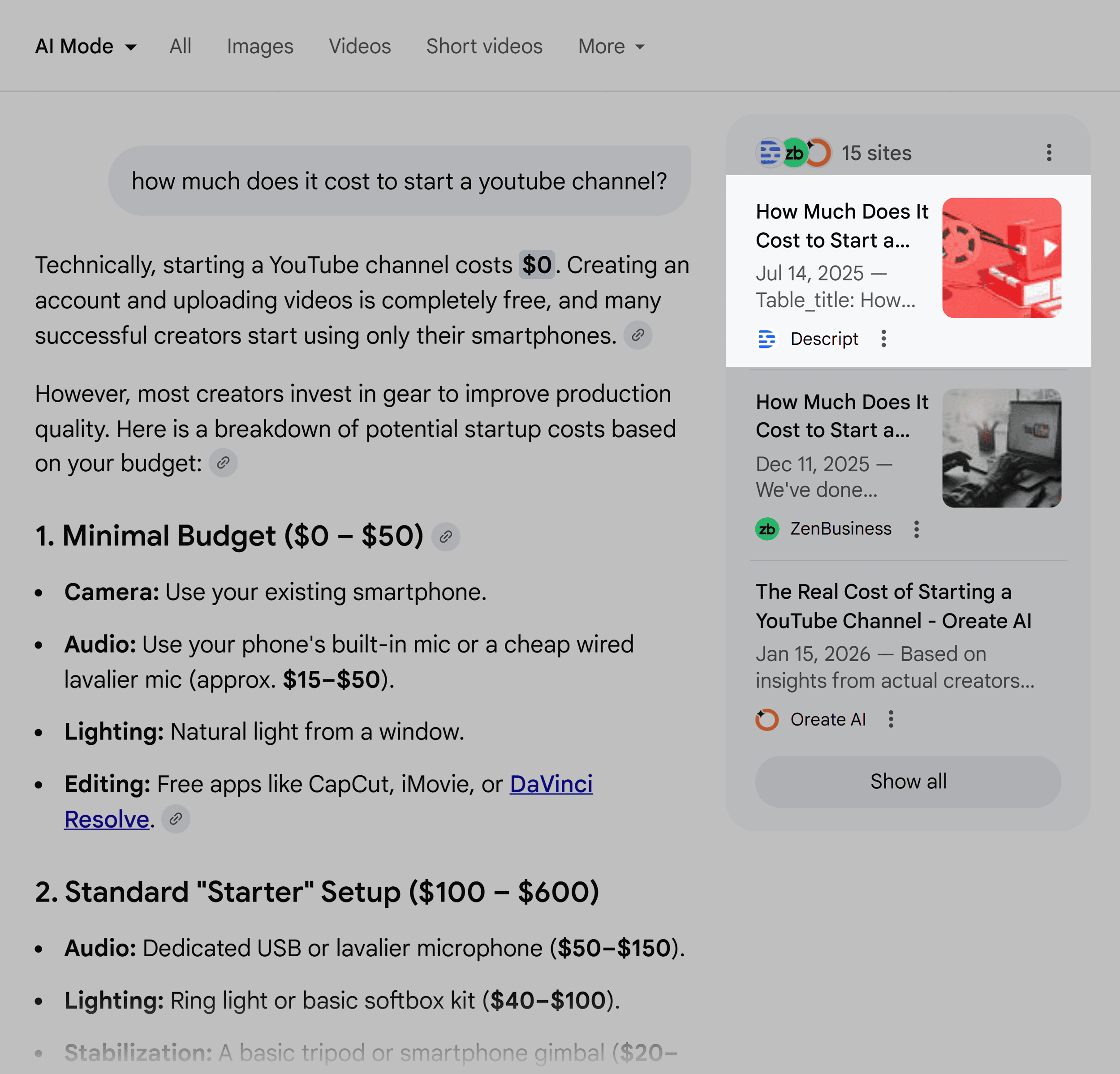 گوگل اے آئی موڈ - یوٹیوب چینل شروع کریں۔