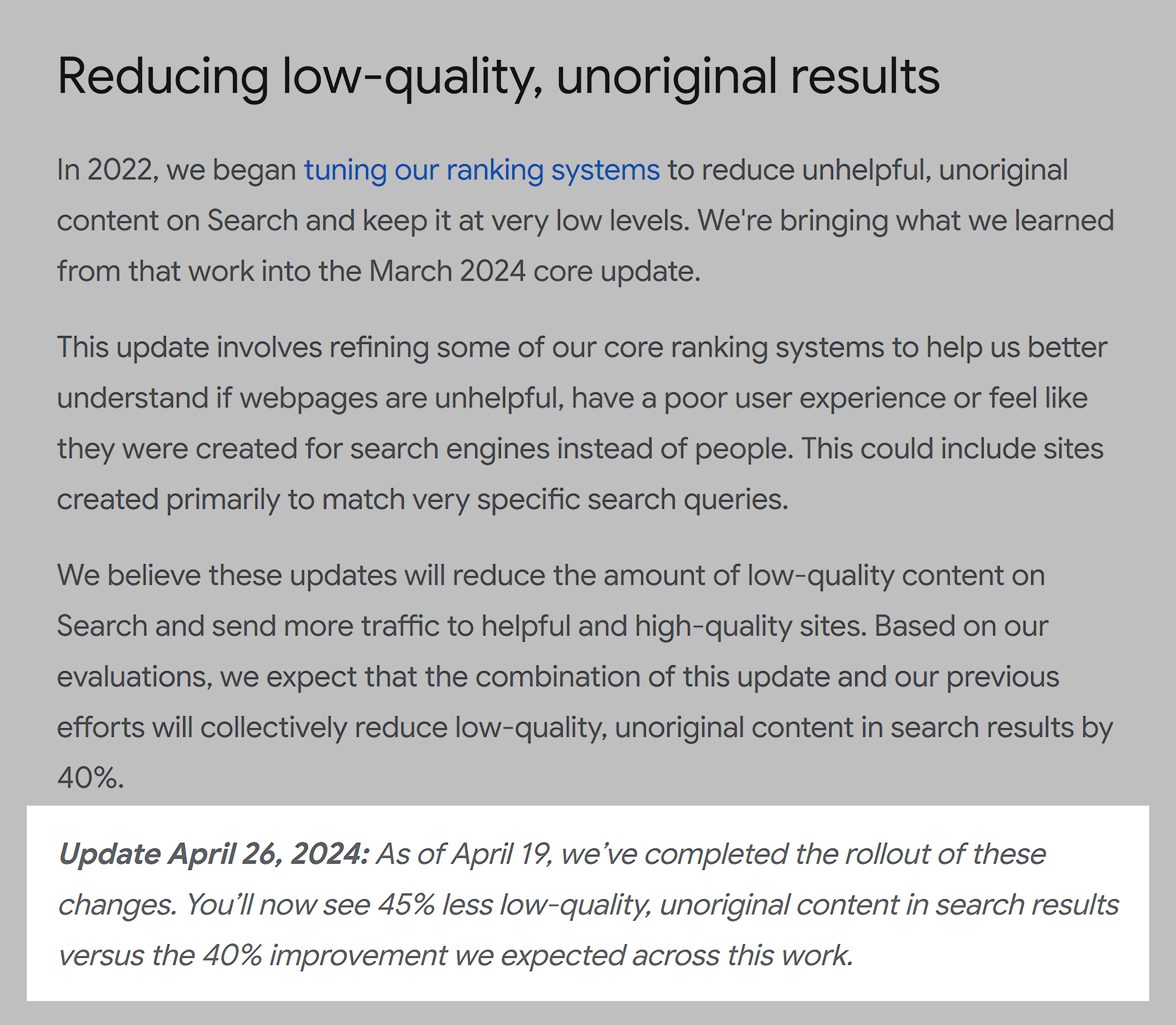 گوگل - کم معیار کے نتائج