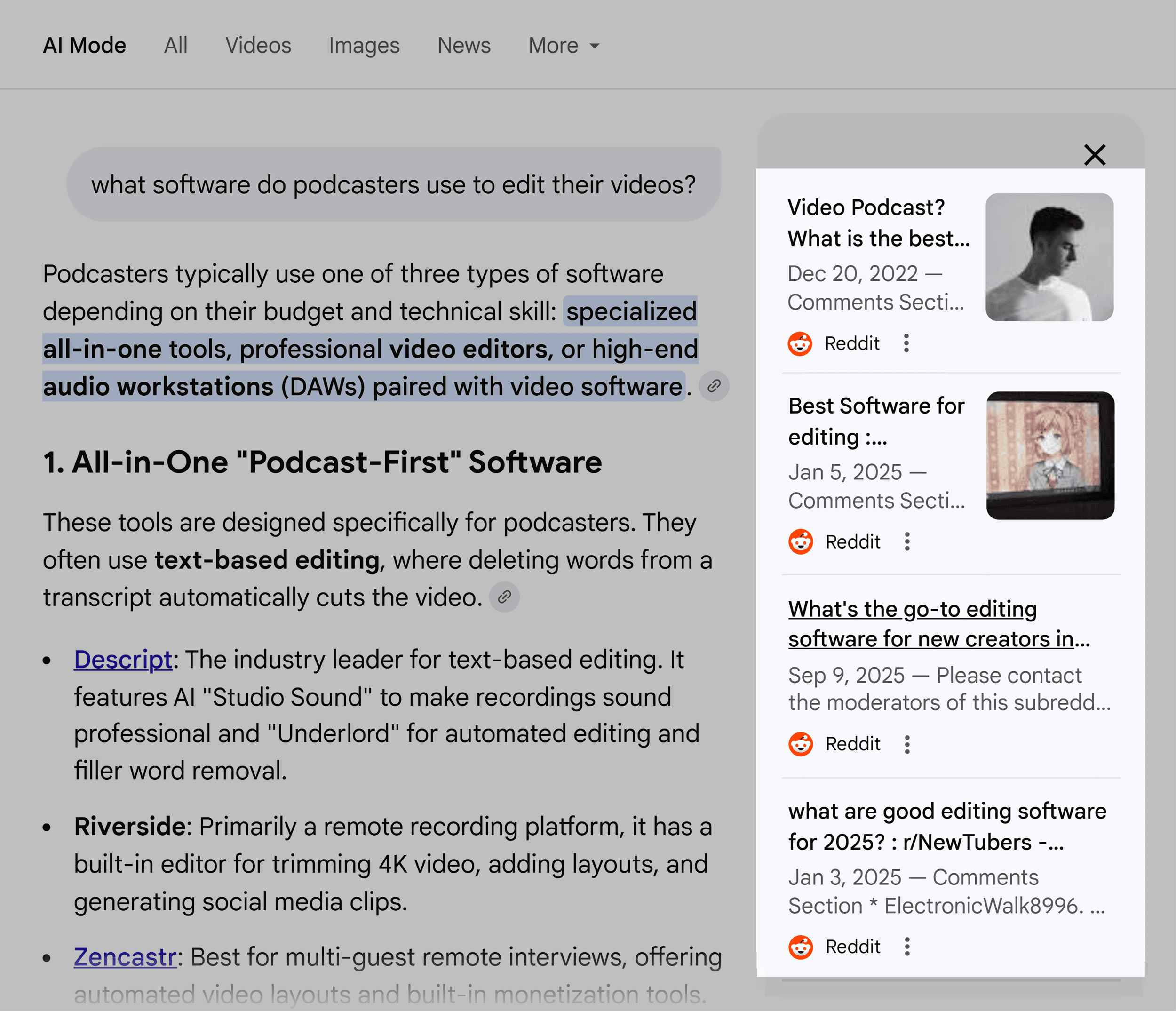 گوگل اے آئی موڈ - ریڈڈیٹ سورس