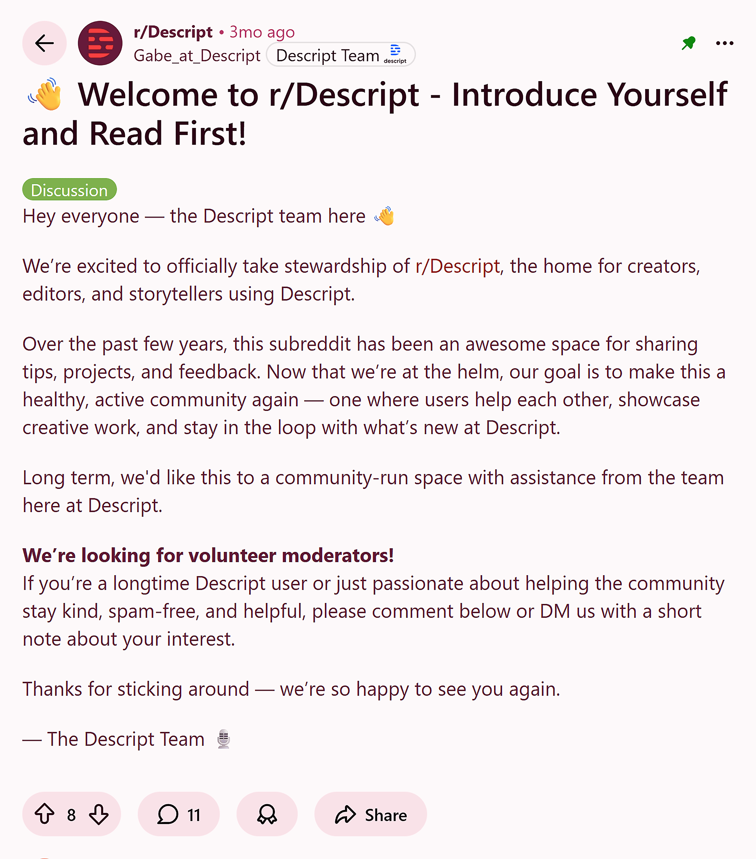 Reddit - r/Descript- - ٹیم