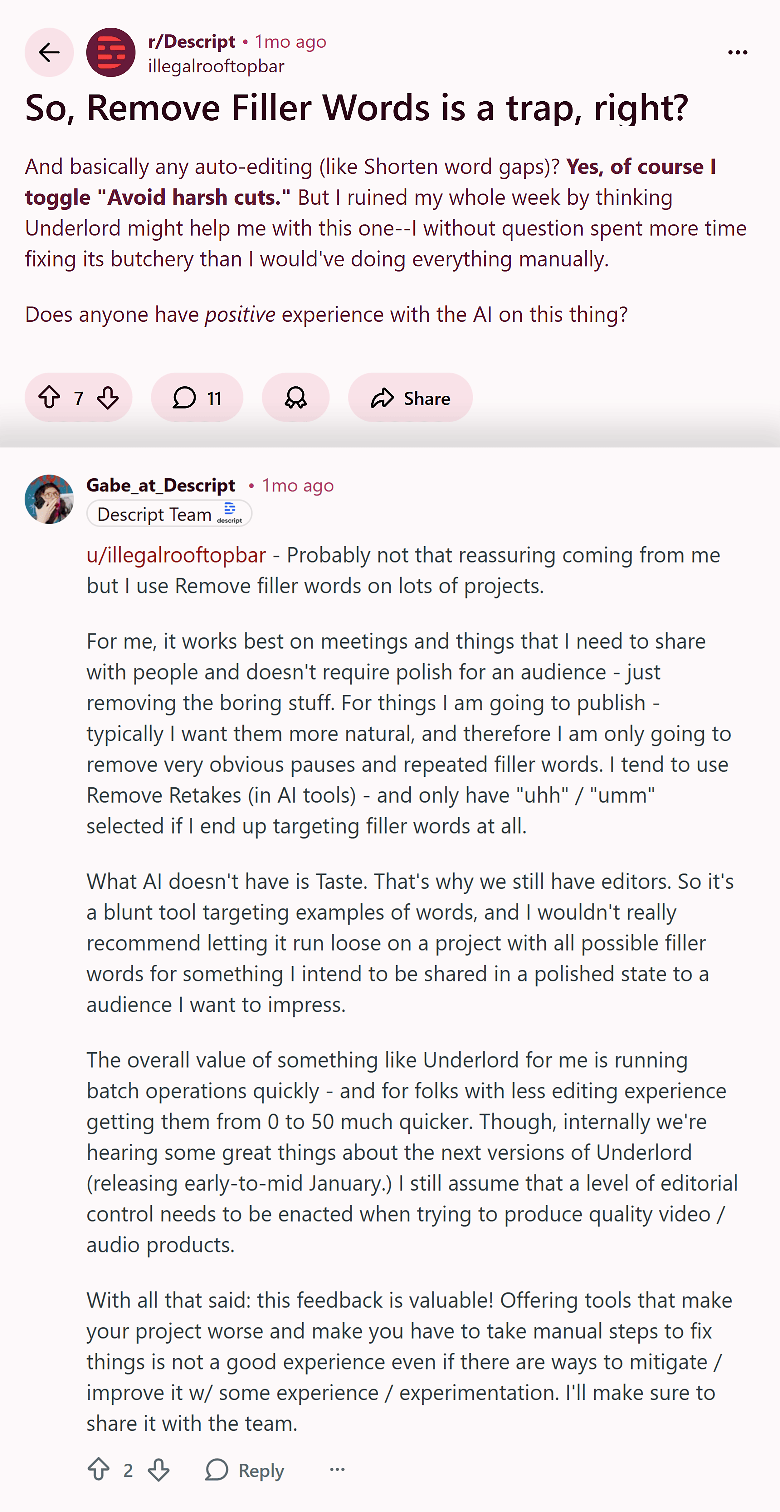 Reddit - r/descript - فلر الفاظ