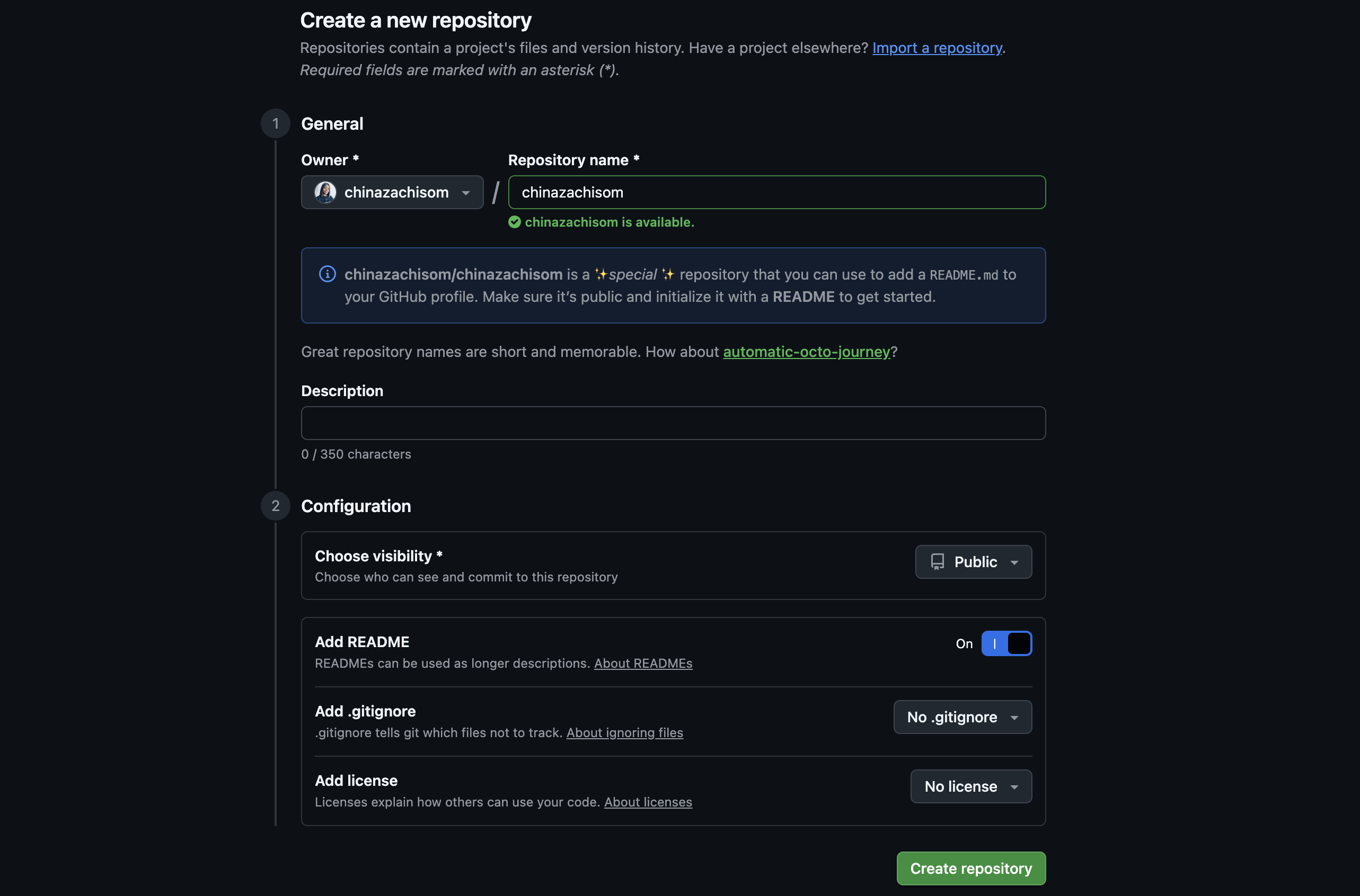 تصویر جس میں پروفائل README فائل بنائی جا رہی ہے۔