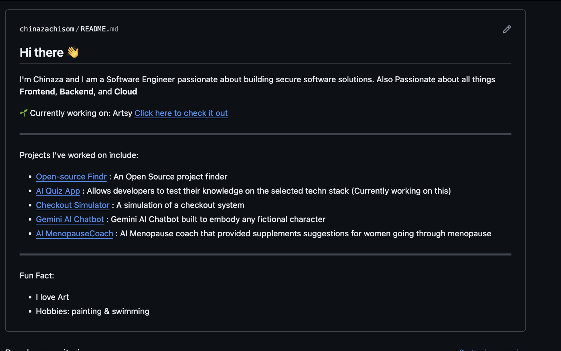 پروفائل README سیکشن کو ظاہر کرنے والی تصویر پہلے ہی بنائی گئی ہے۔