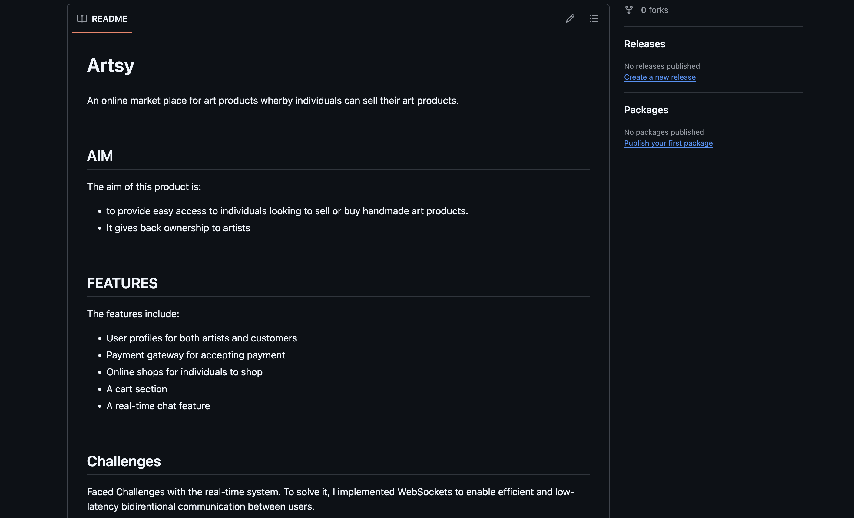 تصویر نئے ریپوزٹری کے لیے README فائل دکھا رہی ہے۔