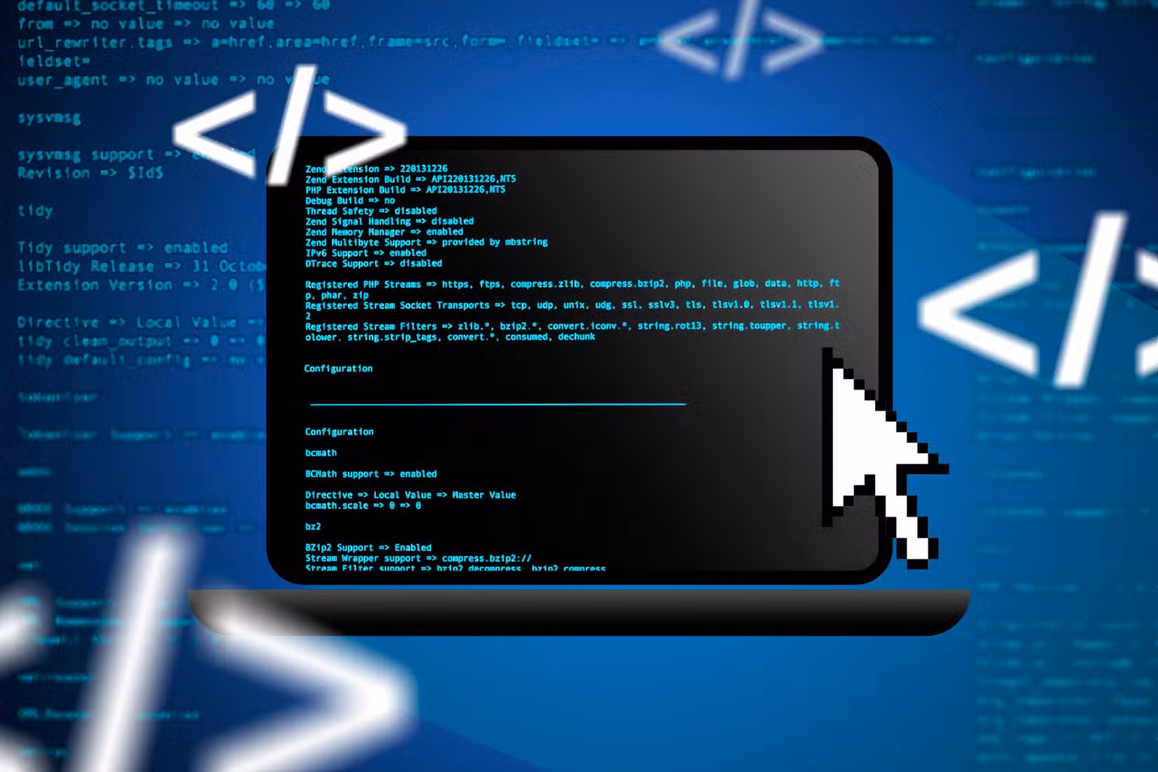 اسکرین پر کچھ کوڈ اور ماؤس کرسر والا لیپ ٹاپ۔